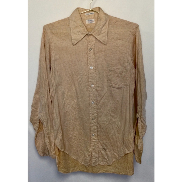 Vintage 1970’s disco Men's Excello Shirt, Beige, 15 1/2i - Picture 1 of 10